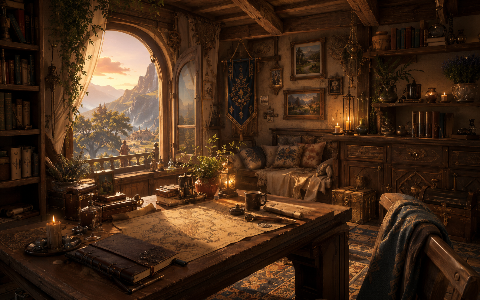 Illustration éditoriale d’un intérieur personnalisé dans un MMORPG pour un article sur le housing dans les jeux en ligne