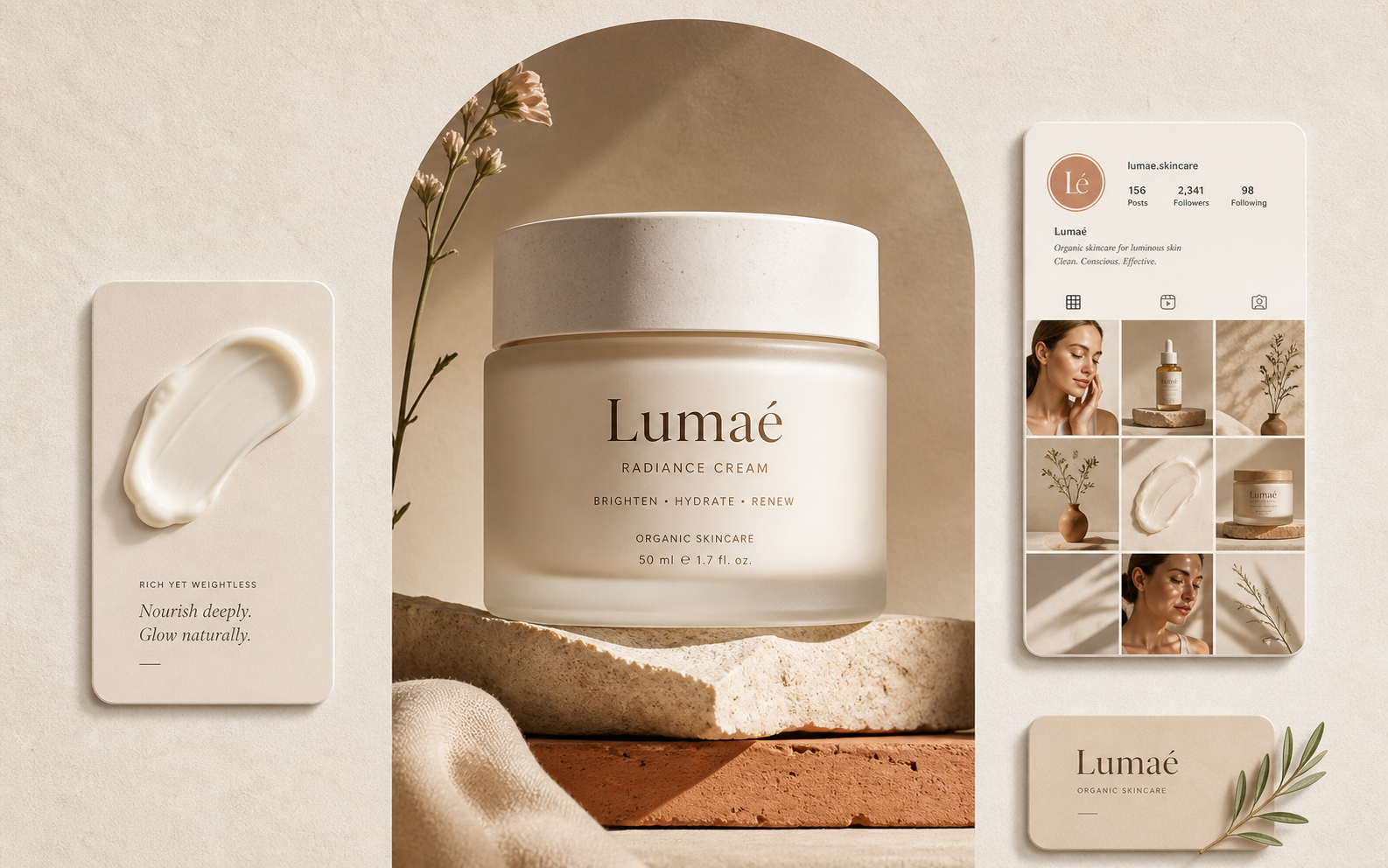 Visuel éditorial Lumaé pour une stratégie social media de marque de cosmétiques bio