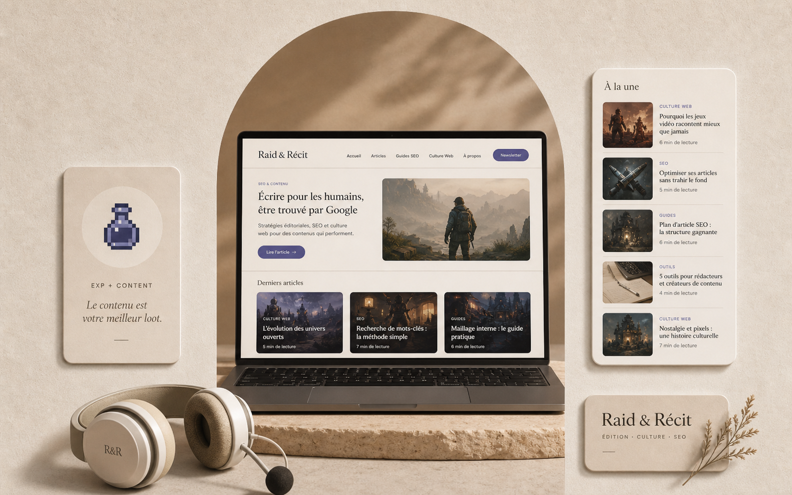Visuel éditorial Raid & Récit pour un projet de rédaction SEO gaming et culture web